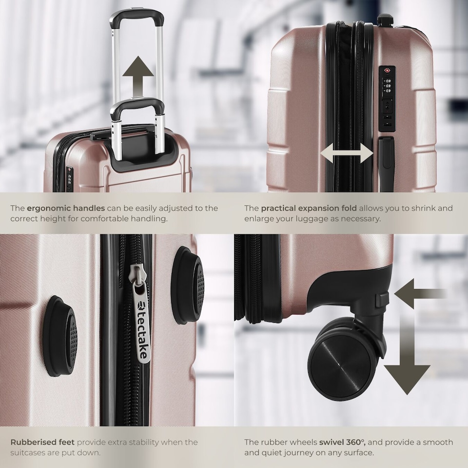 image 1 of Suitcase Luggage Set - L, M and S sizes, ABS plastic, swivel wheels, combination lock | Gold | rose gold | 1