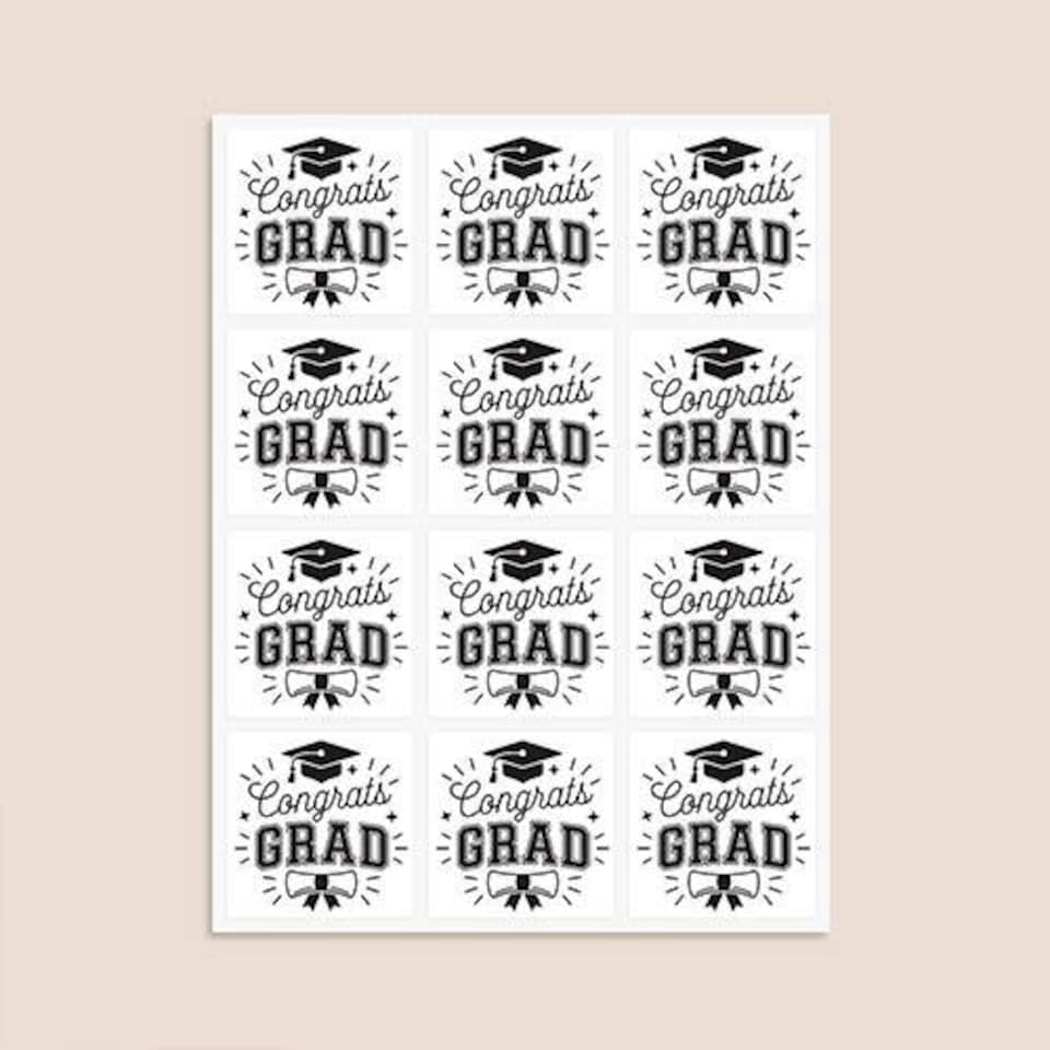image 1 of Graduation Congrats Grad Square Stickers 65mm - Sheet of 12
