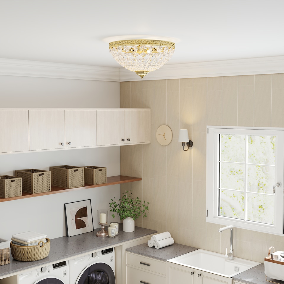 image 1 of HOMCOM Crystal Chandelier Ceiling Light with 168 Octagonal Beads, Vintage 2-Light Flush Mount Ceiling Light for Living Room, Bedroom, Hallway, Dining Room, Gold Tone | Gold