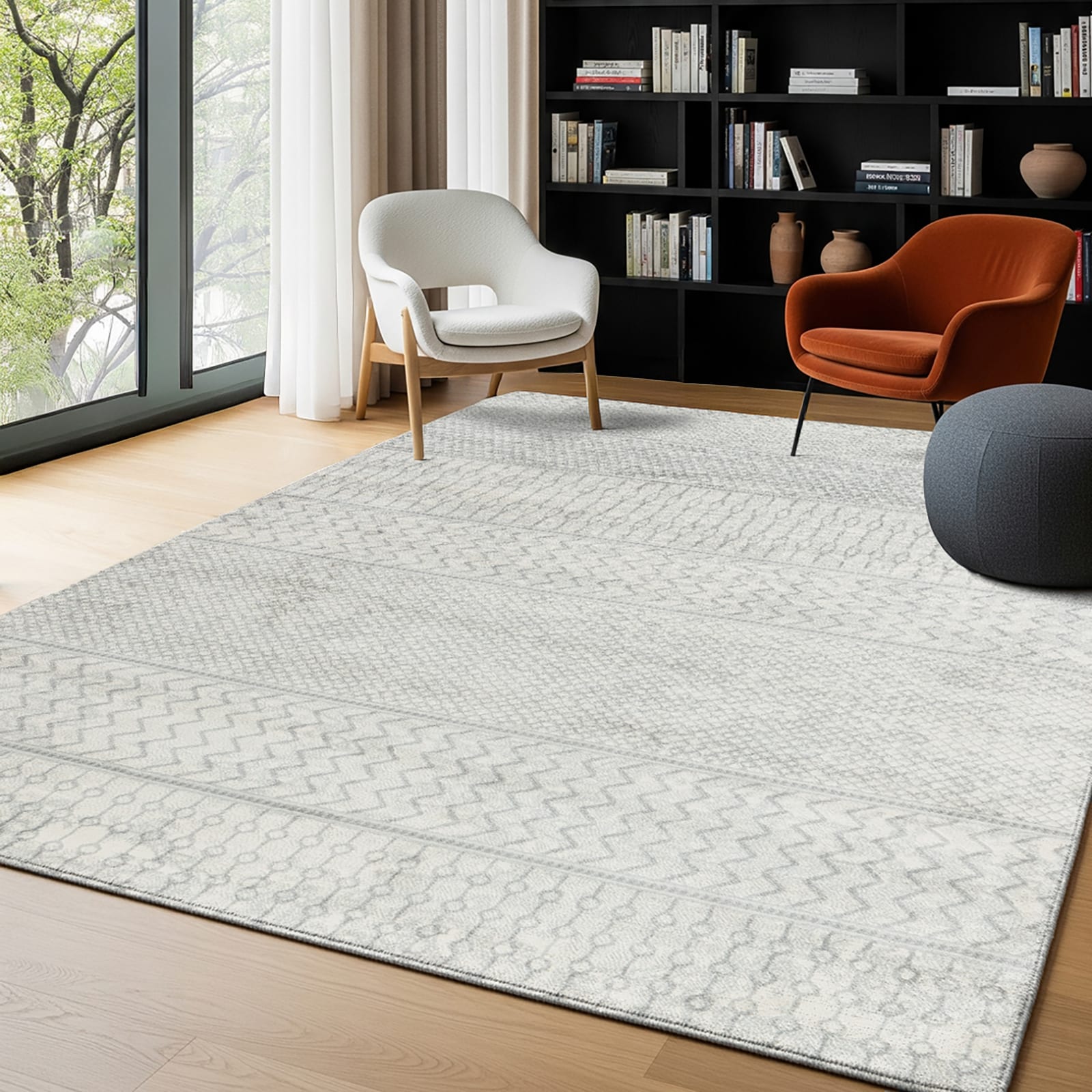 LIVABLISS Monaco-Geometric Rug 130 x 180 cm | Grey Ivory - Tesco