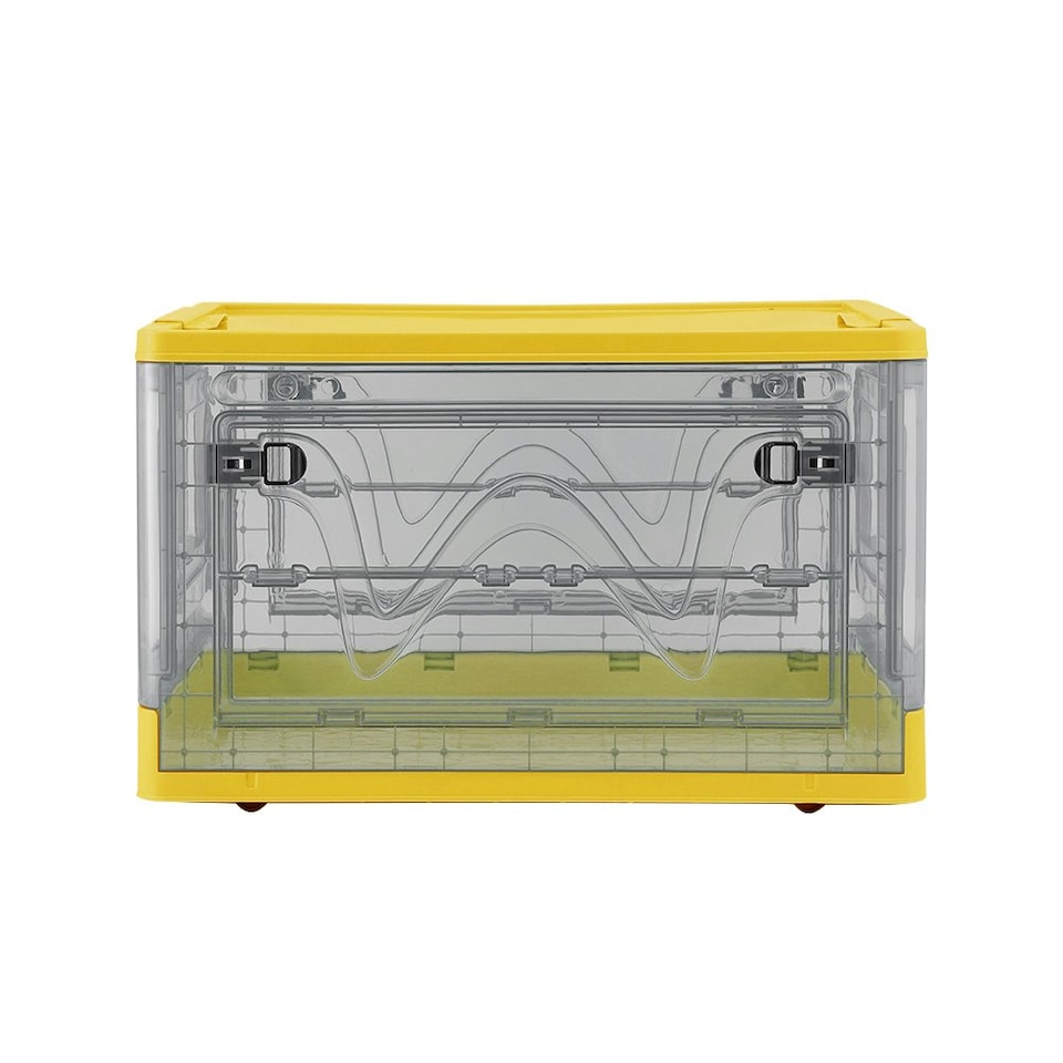 image 1 of Living and Home Transparent Folding Storage Box with Wheels, Yellow Yellow