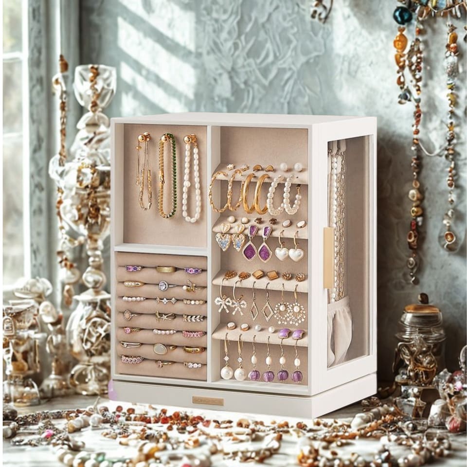 image 1 of Large Jewellery Organiser Box With Storage Drawers White