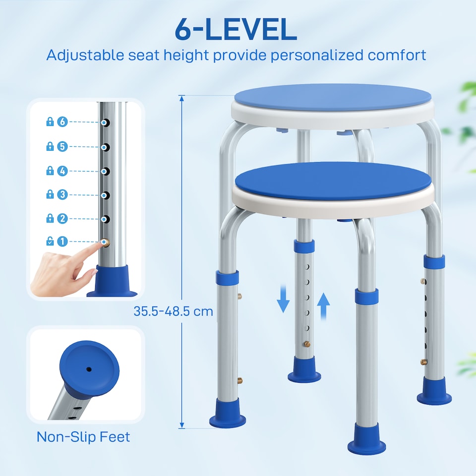 image 1 of HOMCOM 360 Degree Swivel Shower Stool with Non-Slip Feet for Disabled, Blue