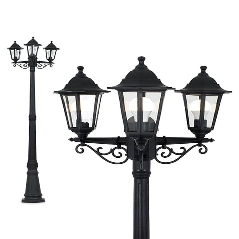 image 1 of ValueLights Mayfair 3 Way Black Outdoor Lamp Post Light | Black
