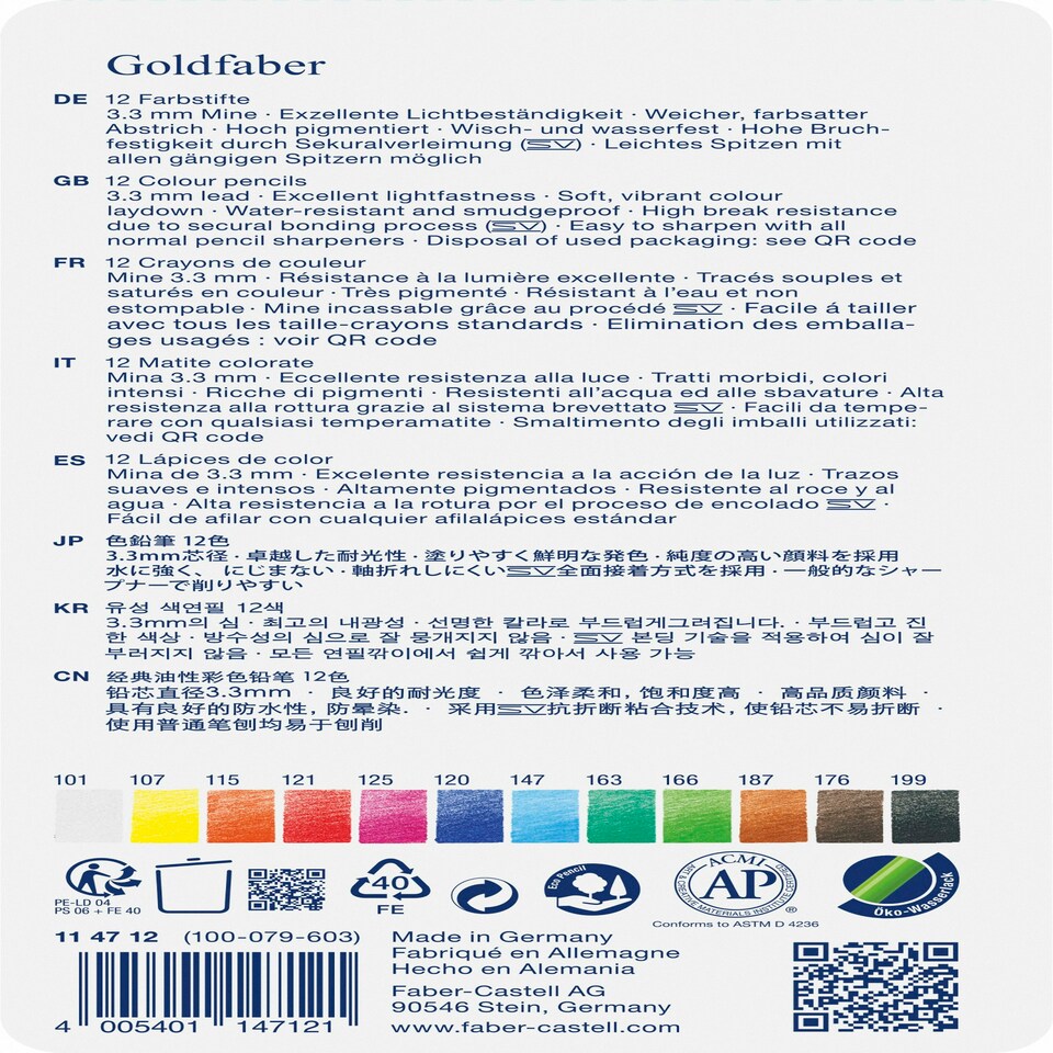 image 1 of Faber-Castell Creative Studio Goldfaber Colour Pencil, Multicoloured, Tin of 12