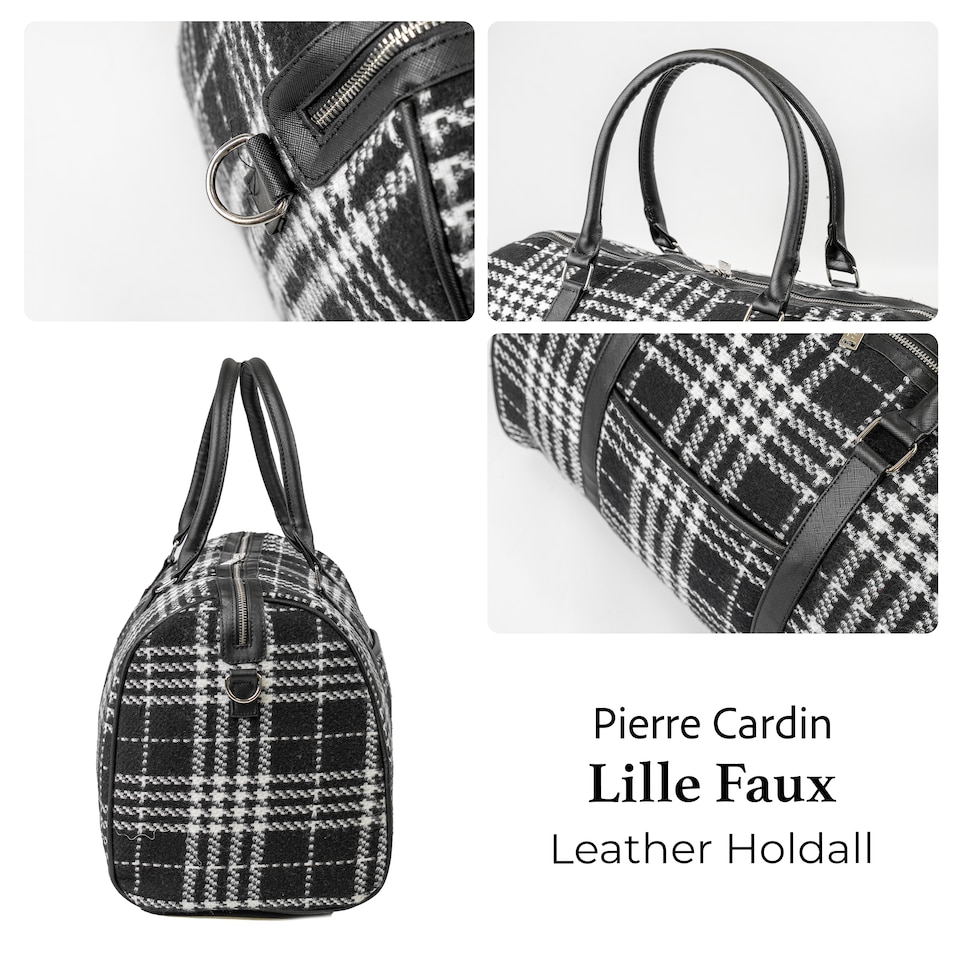 image 1 of Pierre Cardin Travel Holdall Bag - Premium Lightweight Flight Bag - Black And White