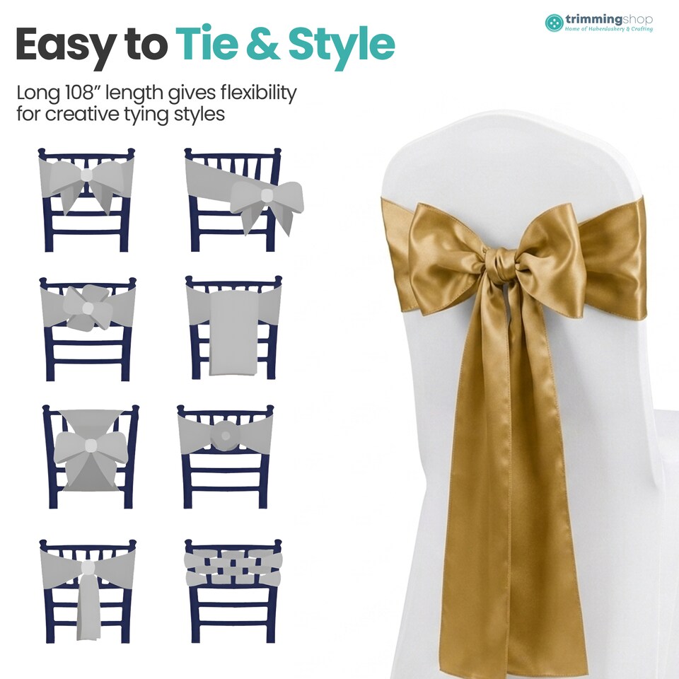 image 1 of 7"x108" Satin Chair Sash, Chair Sashes Hammed Edges Bow Tie - 1pc