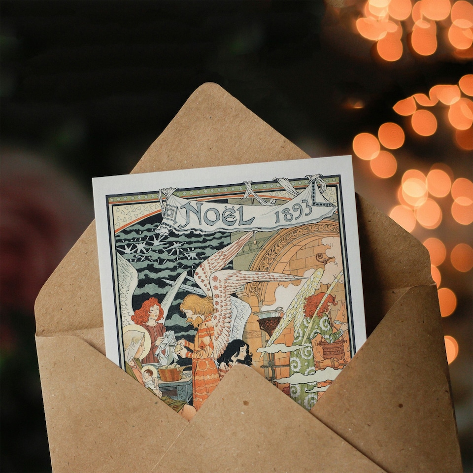 image 1 of Eugene Grasset Art Card Vintage Art Nouveau Newspaper Christmas Cover