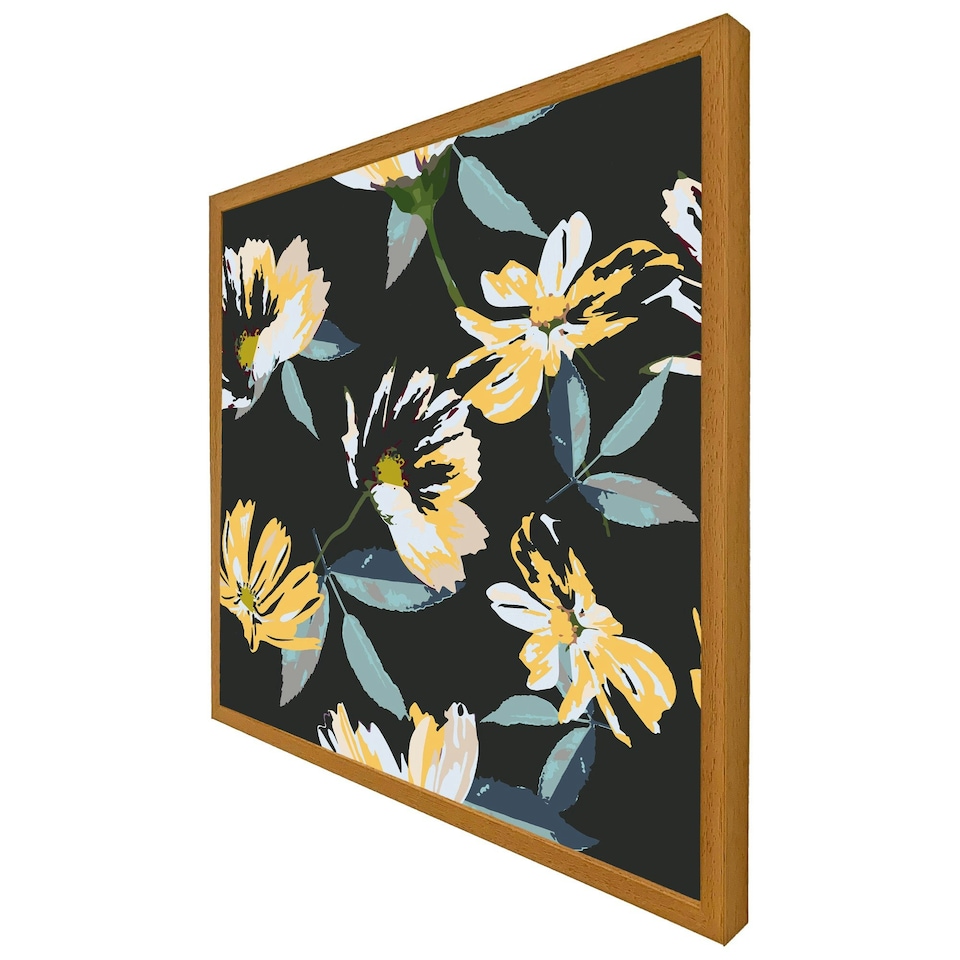 image 1 of Yellow flowers on green (Picutre Frame) Brown | XL