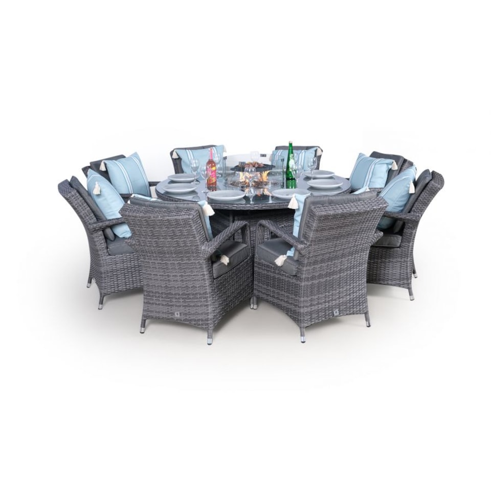 image 1 of Arizona Fire Pit 8 Seater Round Rattan Dining Set | Grey | Grey