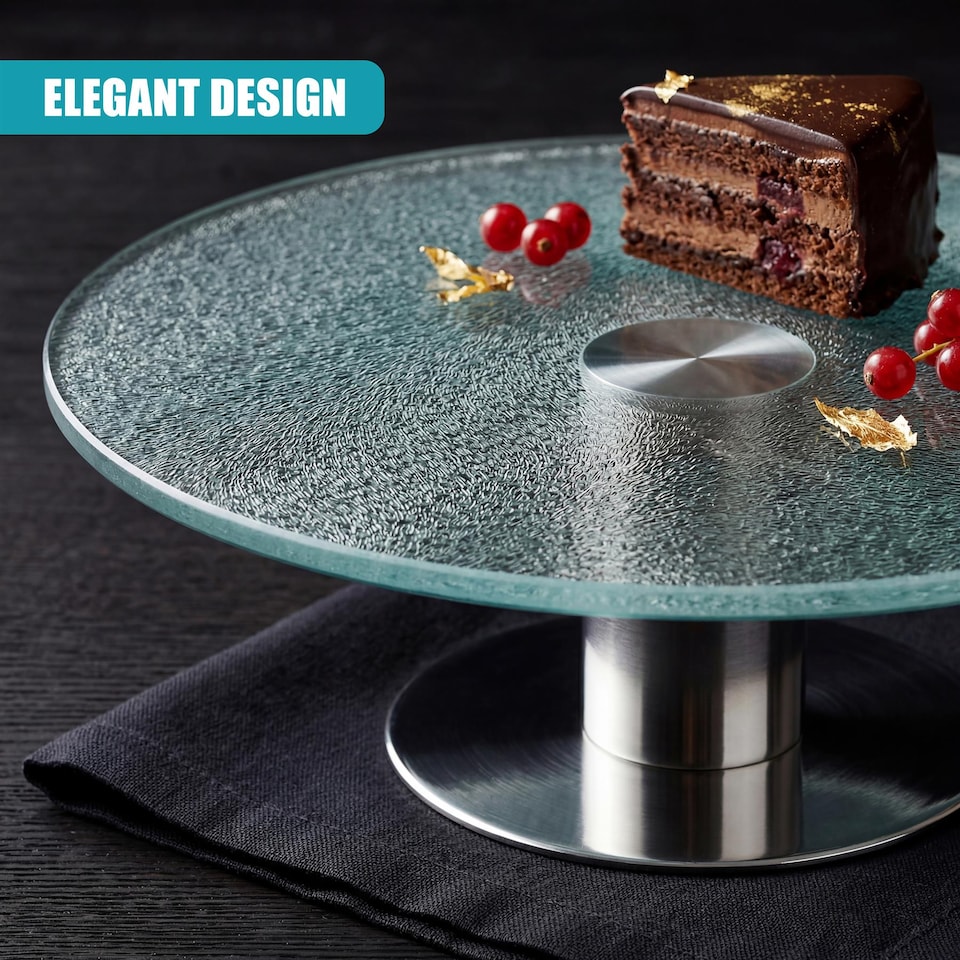 image 1 of GEEZY Rotating Cake Stand Serving Display Platter Silver Finish 30cm