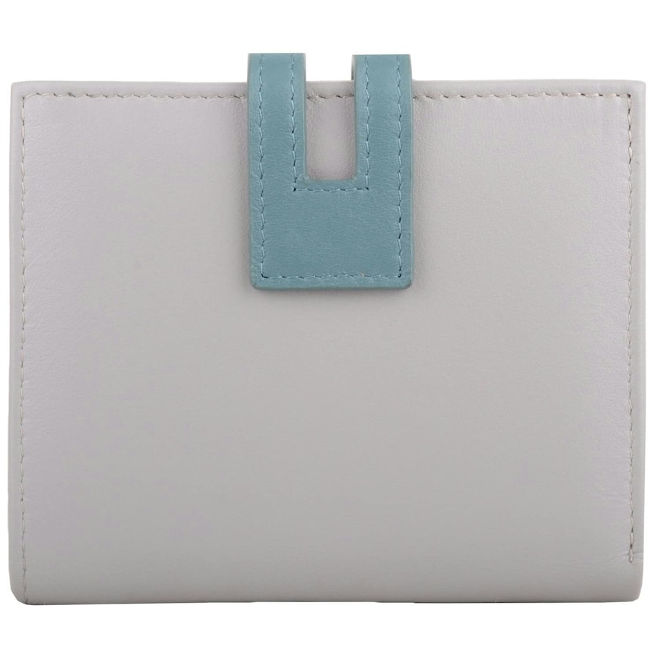 image 1 of Genuine Leather Contrast Flap Purse Wallet Grey | Light Grey
