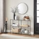 image 3 of 3-Tier Glass Console Table with Steel Frame, Hallway and Living Room Storage Table, Black