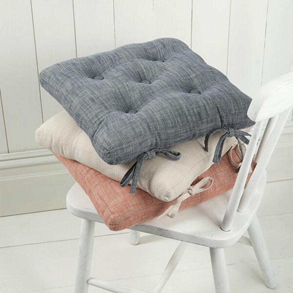 image 1 of Walton & Co Flint Blue Chambray Seat Pad with Ties