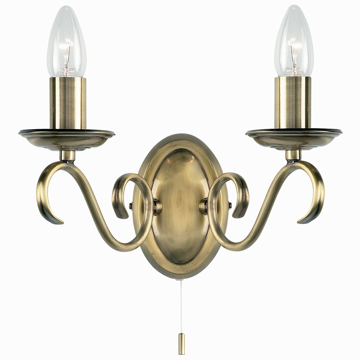 Loops Dimmable LED Twin Wall Light Antique Brass Vintage 2x Bulb Lounge Lamp Lighting in Metallics