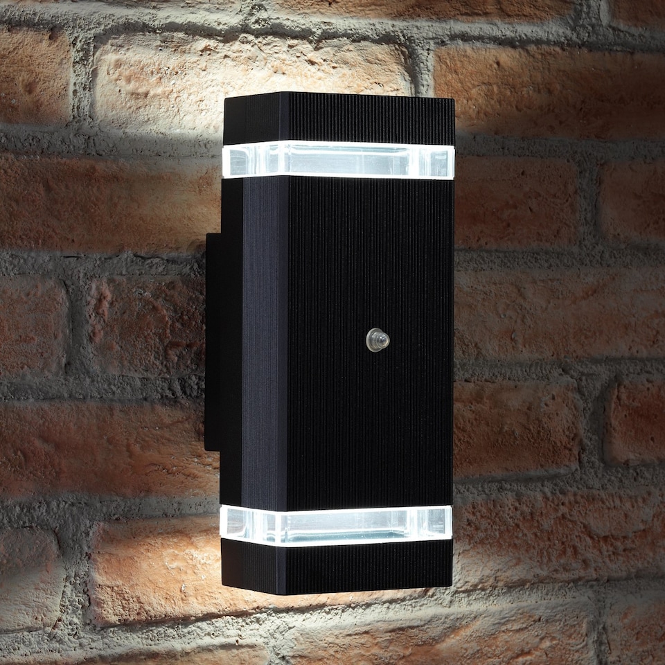 image 1 of Auraglow Dusk Till Dawn Sensor Double Up & Down Wall Light - THRUXTON | Black | Black/Cool White