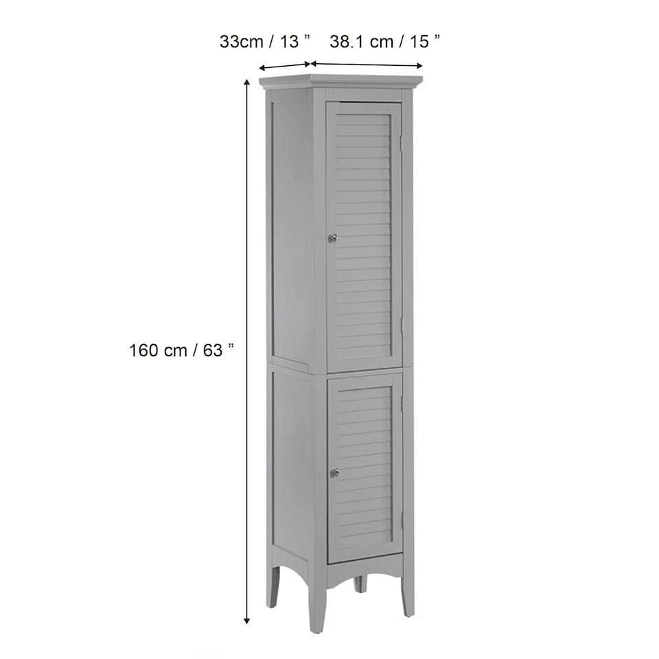 image 1 of Teamson Home Freestanding Linen Tower with Two Faux Louvered Doors, Gray, 63in