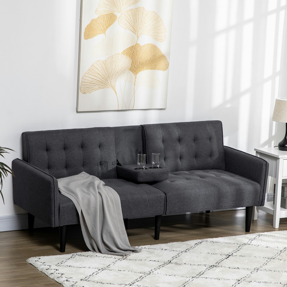 image 1 of HOMCOM Upholstered Sofa bed 3 Seater Home Theater with Storage Grey