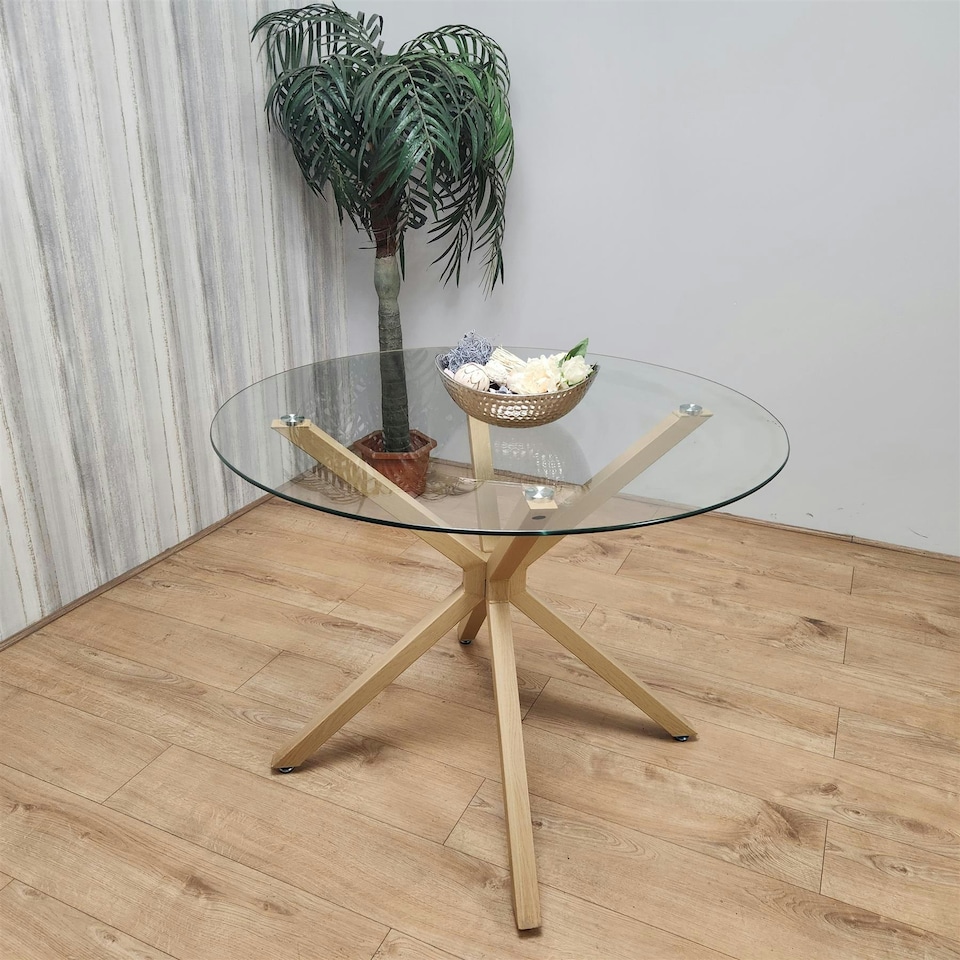 image 1 of Dining Table Clear Glass Kitchen Place for 4 Seats, Dining Table Only (Clear H 75 x L 100 x W 100 cm) | Clear