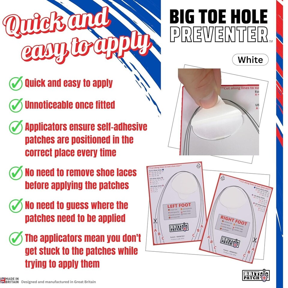 image 1 of Trainer Armour White Big Toe Hole Preventer Patches - For Light-Coloured Shoes | White