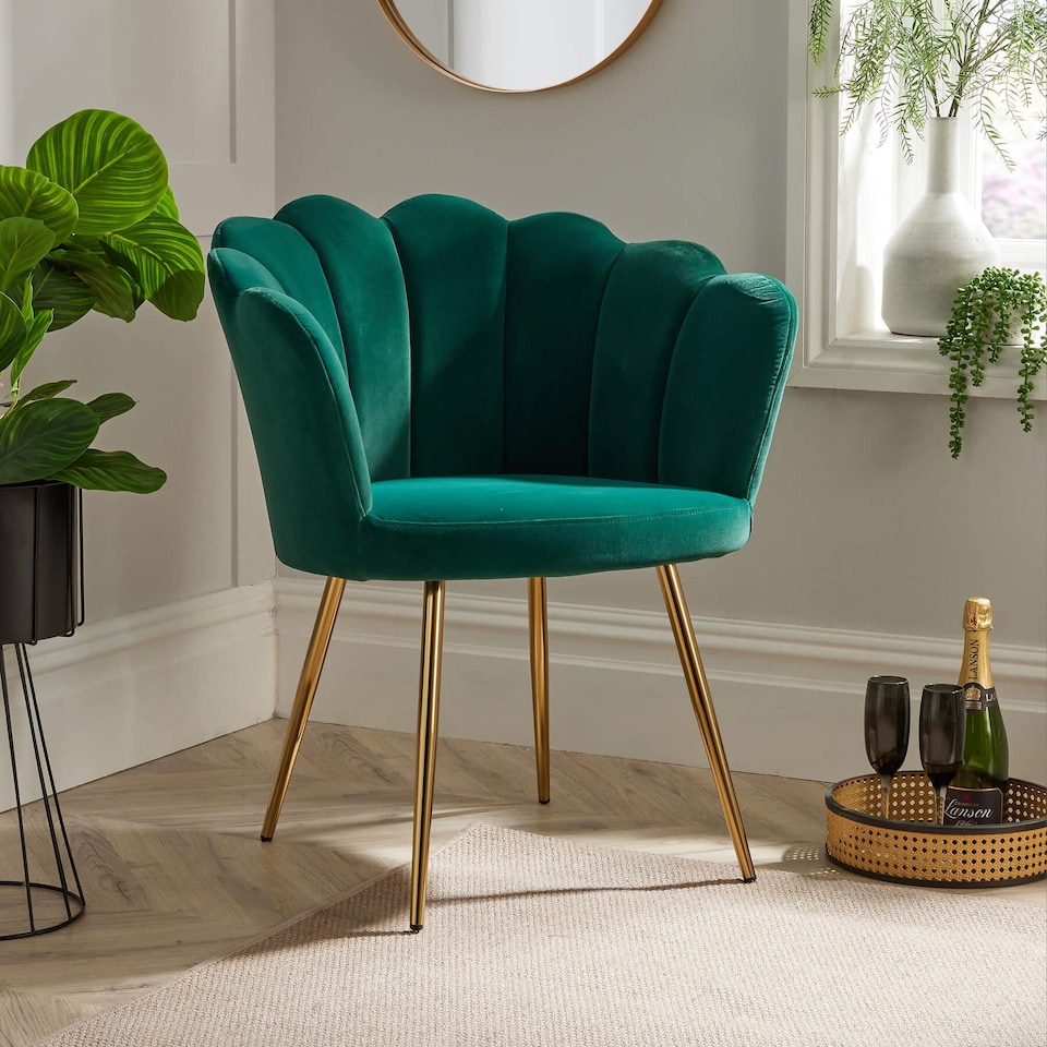 image 1 of Boucle Fabric Scallop Shell Chair Wing Back Armchair Sofa | Green