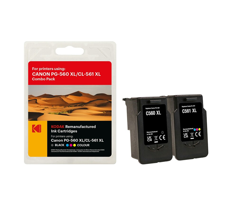 image 1 of Kodak Remanufactured Canon PG-560XL / CL-561XL Combo Pack Ink Cartridges | Black | Colour | 1