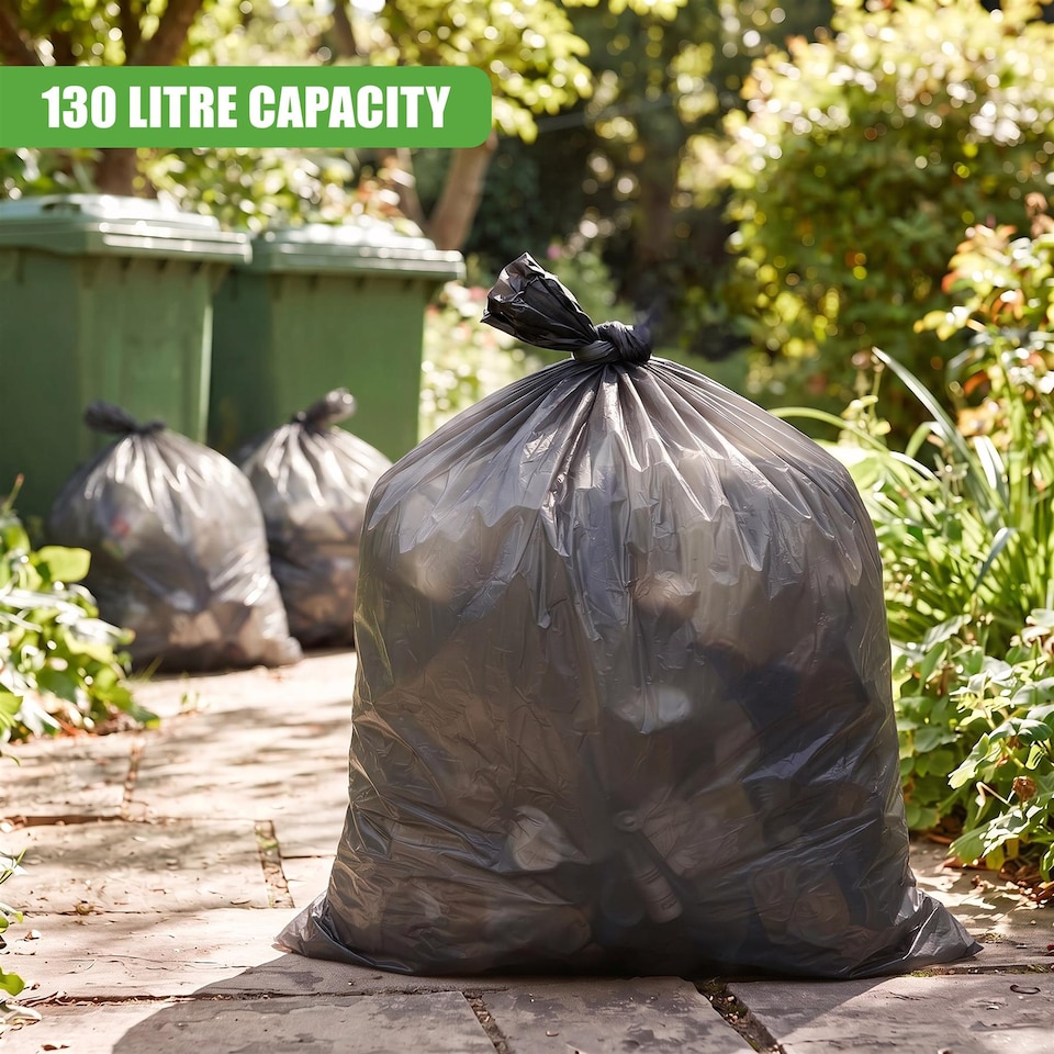 image 1 of GEEZY 130 Litre Large Black Bin Bags, Pack of 20 Garbage Bags, 100 x 80cm