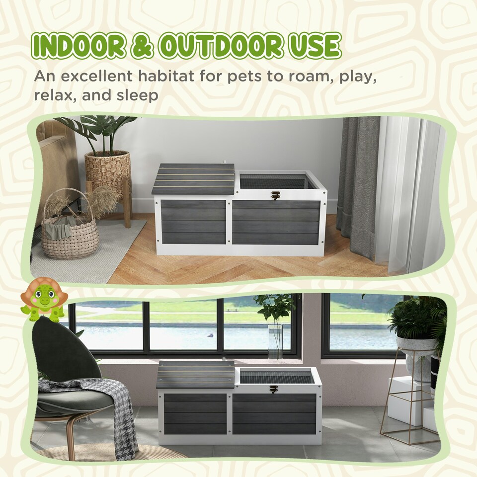 image 1 of PawHut Wooden Tortoise House, Small Pet Reptile with Hide Shelter Den and Run