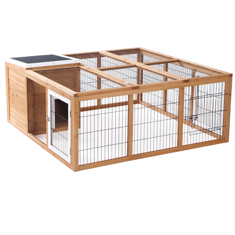 image 1 of PawHut Rabbit Hutch Outdoor, Guinea Pig House, Bunny Run Cage with Openable Top for 1-2 Rabbits, 123 x 120 x 52cm, Yellow