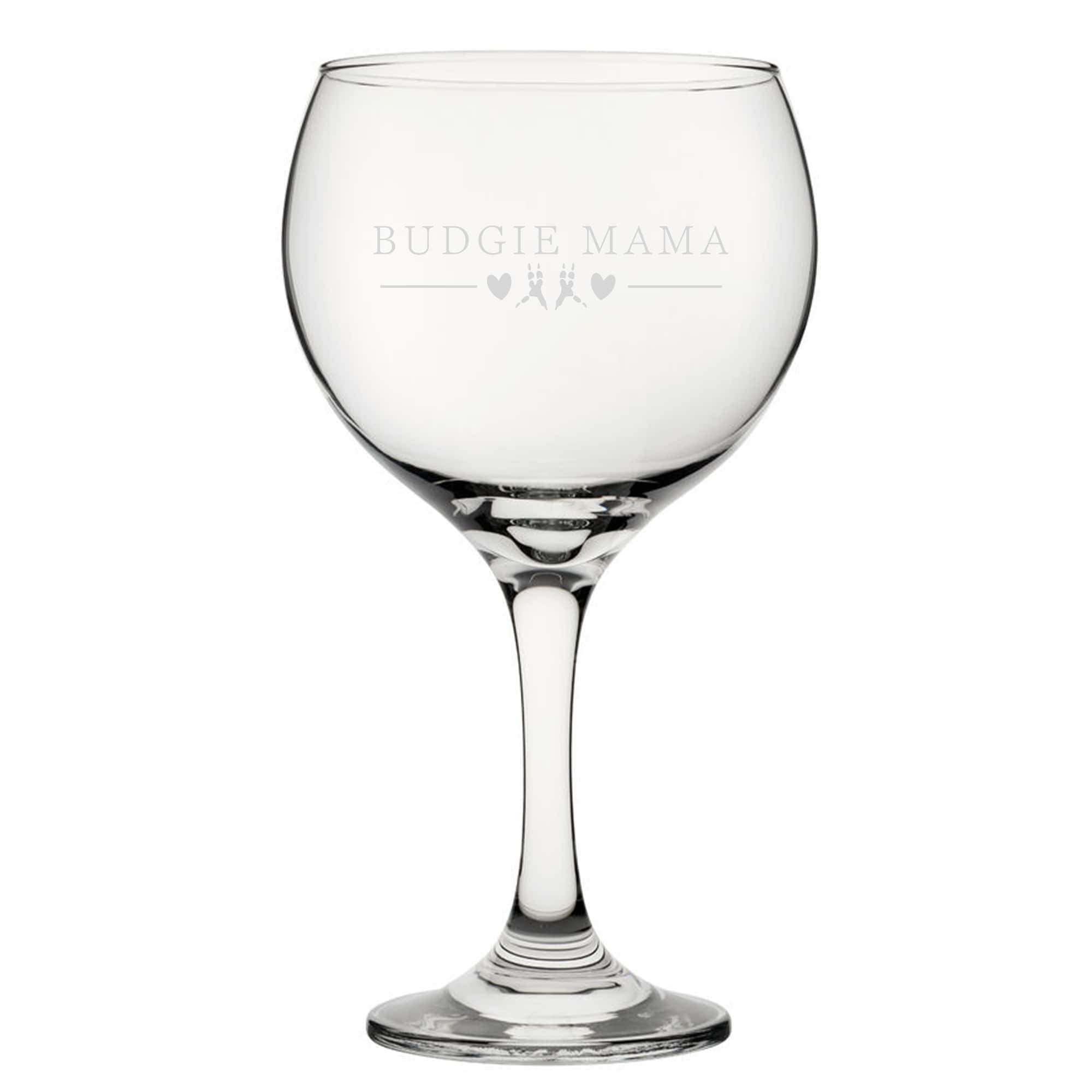 Personalised Budgie Papa Engraved Gin Balloon Cocktail Glass for Mum