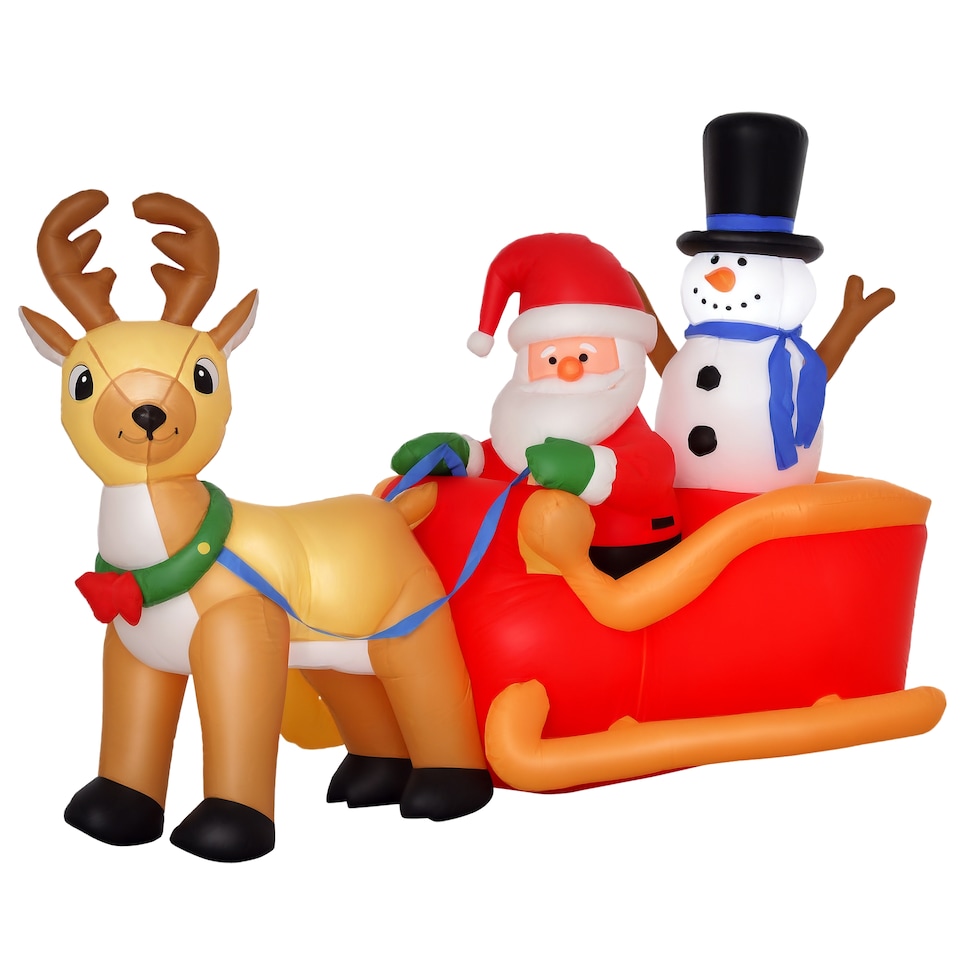 image 1 of HOMCOM 6.5ft Christmas Inflatable Santa Claus on Sleigh Deer, LED Lighted for Home Indoor Outdoor Garden Lawn Decoration Party Prop
