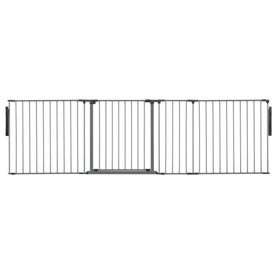 image 1 of Safetots Premium Multi Panel Room Divider, up to 259cm Wide, Grey, 70cm Tall, Multi Panel Flexible Room Barrier, Room Divider with Door for Baby Grey
