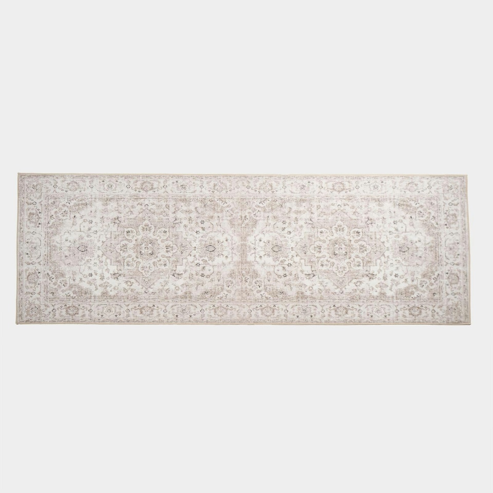 image 1 of OHS Vintage Print Washable Indoor Carpet Floor Rug Runner, 66x200cm - Natural Yellow | Natural | 66x200cm