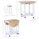 image 3 of HOMCOM 3 Pieces Dining Room Set, Mobile Foldable Dining Table and 2 Stools with Storage Shelf, 2 Drawers and 6 Wheels, Drop Leaf Bar Table and Stools for Home Kitchen Pub, White