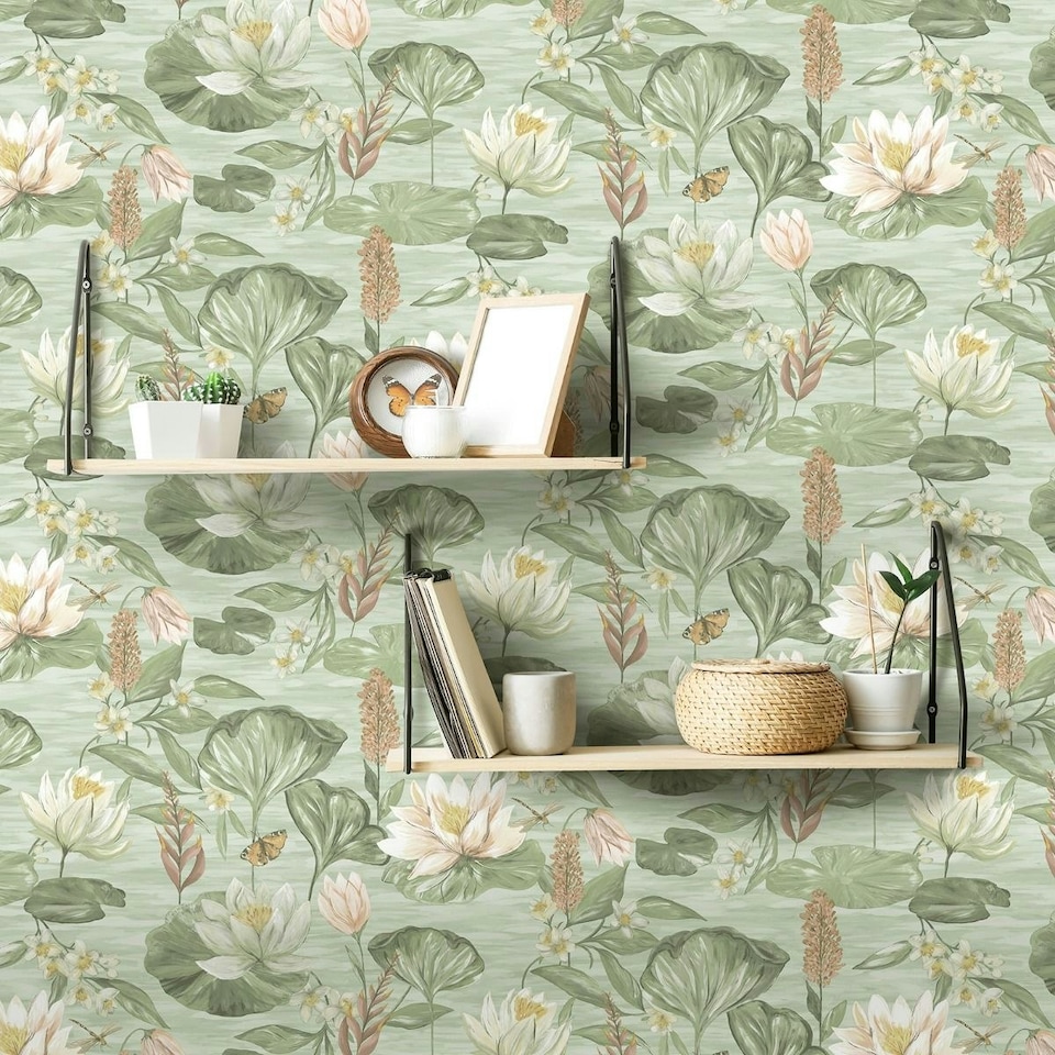 image 1 of Holden Décor Rural Paradise Lily Pads Wallpaper - Green - 10m x 53cm Green