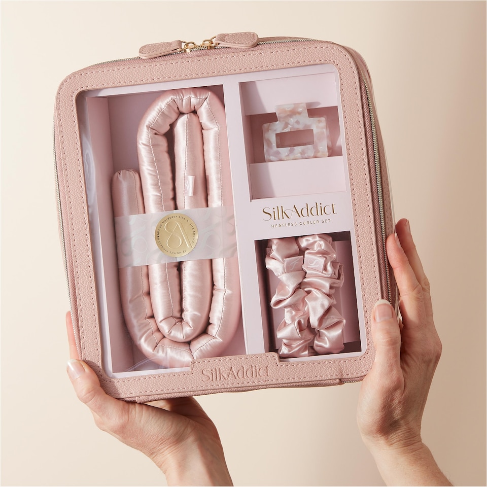 image 1 of Silk Addict 100% Mulberry Silk Heatless Curlers Set - Pale Pink