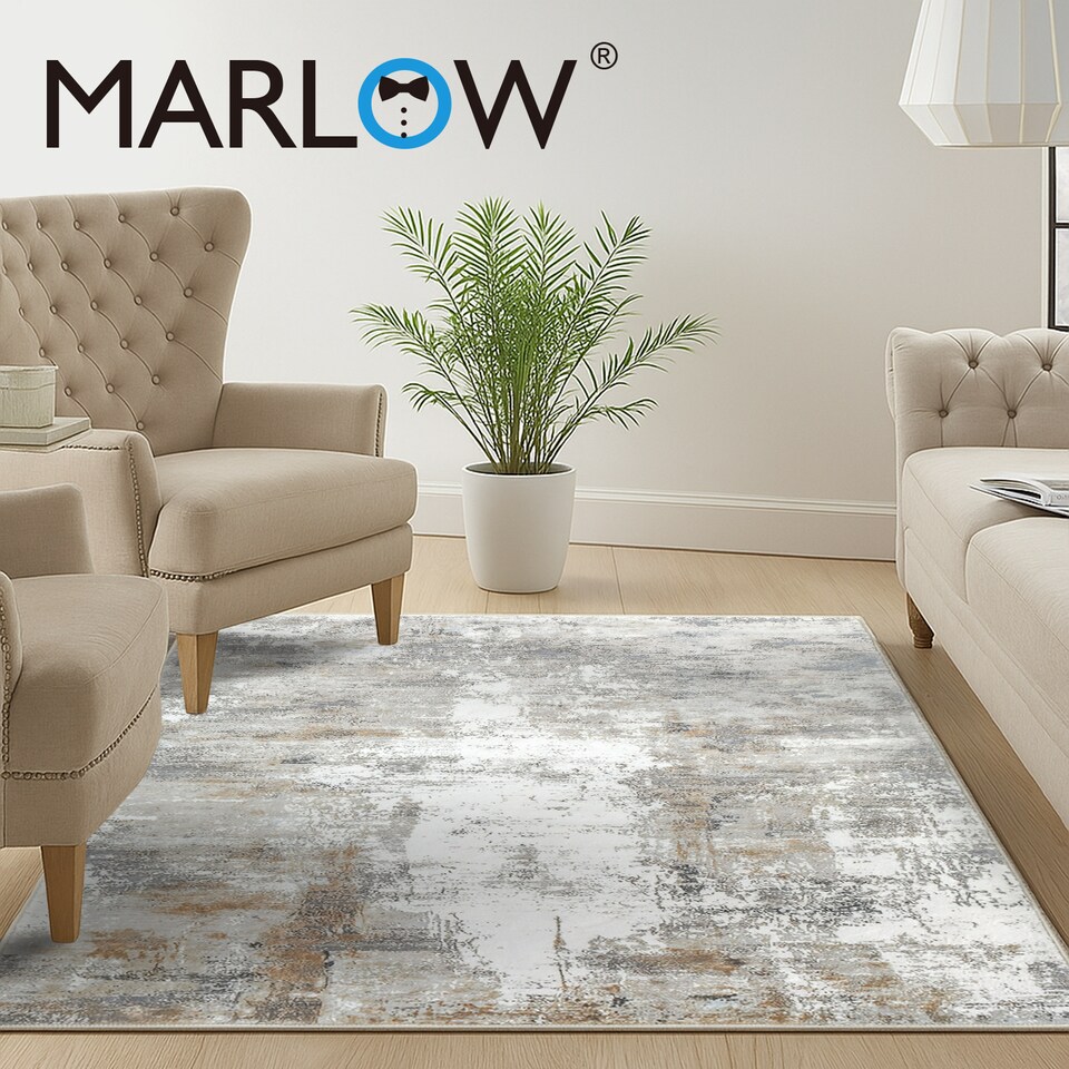 image 1 of Marlow Large Area Rug Washable Living Room Hallway Runner | Grey | 120x180cm