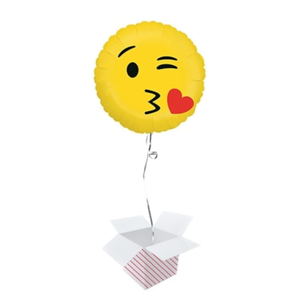Emoji Kiss Round Shape Foil Helium Balloon - Inflated Balloon in a Box