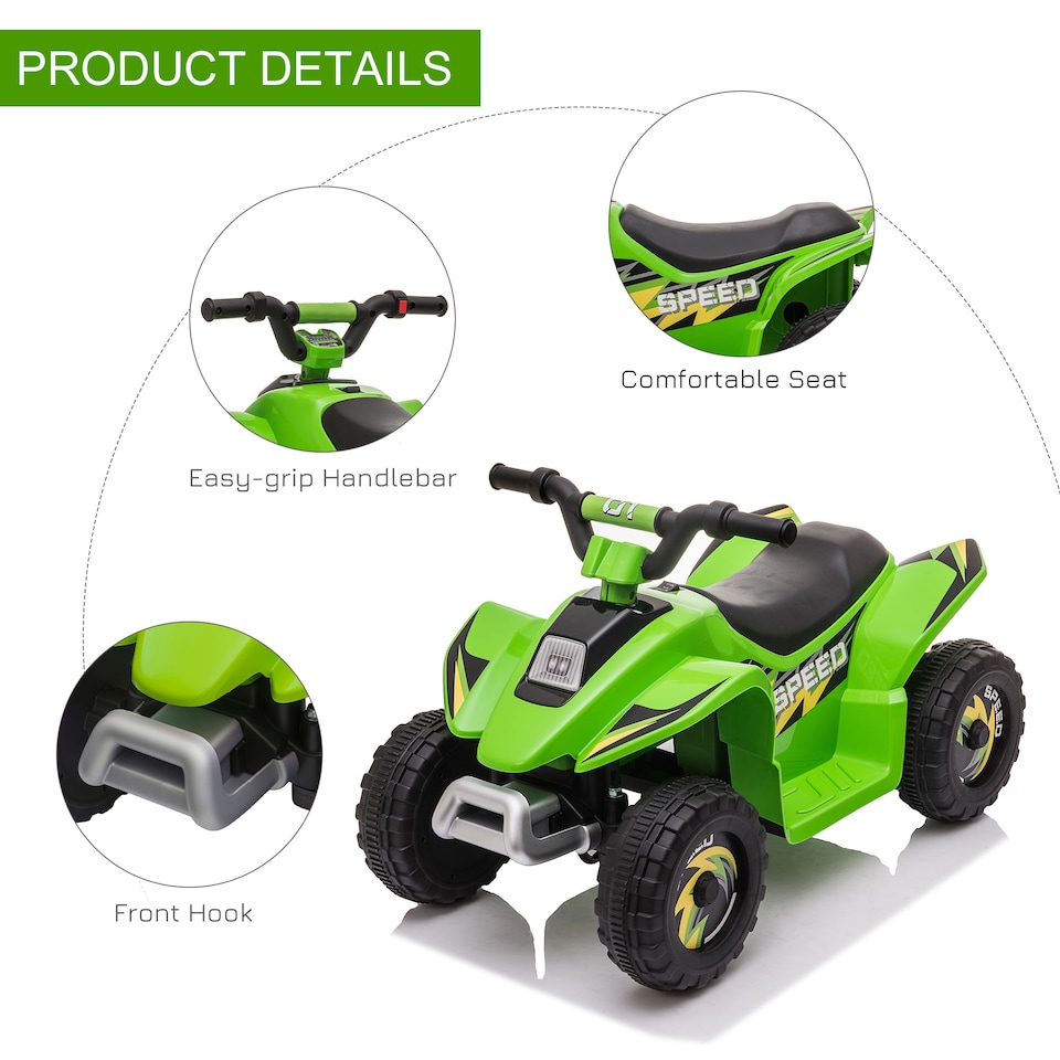 image 1 of HOMCOM 6V Kids Electric Ride on Car All Terrain Vehicle Toy Quad Bike with Forward Reverse Functions Toddlers for 18-36 Months Old Green
