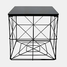 OHS Large Square Cube Wired Basket Storage Home Side End Folding Table Black