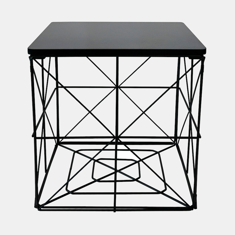 image 1 of OHS Large Square Cube Wired Basket Storage Home Side End Folding Table Black
