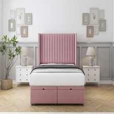 Sloomy Marlborough Pink Plush Ottoman Bed With Mattress With 54" Wingback Headboard 5' King