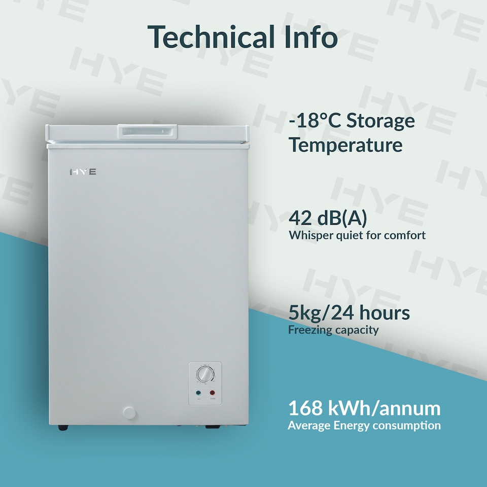 image 1 of HYE 96 Litre Freestanding Chest Freezer, 60cm, White - RF01CF96W24
