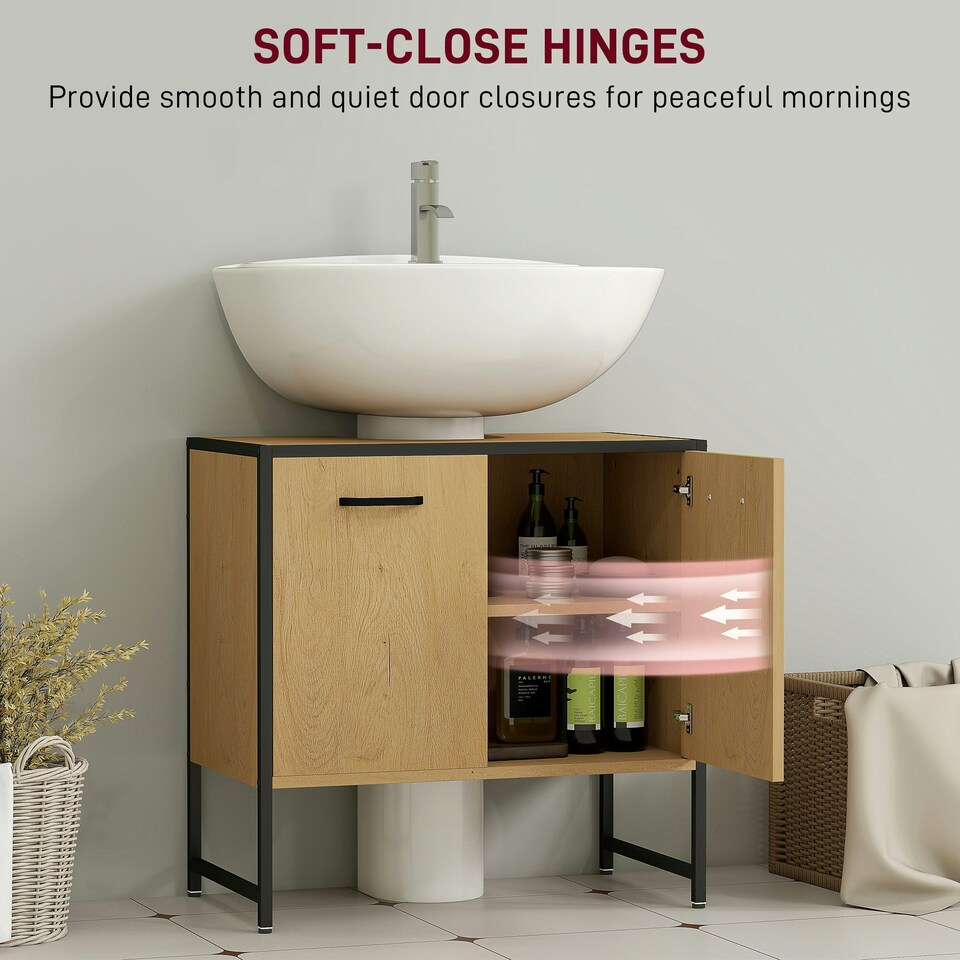 image 1 of HOMCOM Bathroom Under Sink Cabinet for Basin without or with Pedestal Nature Brown | Black
