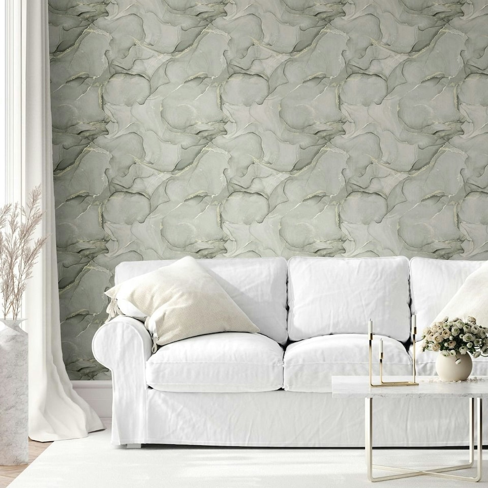 image 1 of Muriva Elysian Marble Wallpaper - Green/Gold - 10m x 0.5m Green