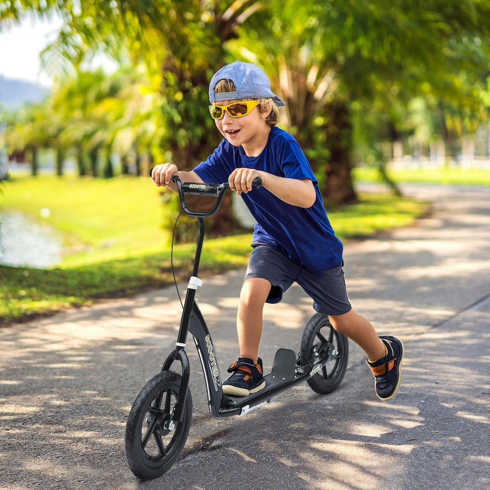 image 1 of HOMCOM Push Scooter, Teen Kids Scooter with 12" EVA Tyres, Black