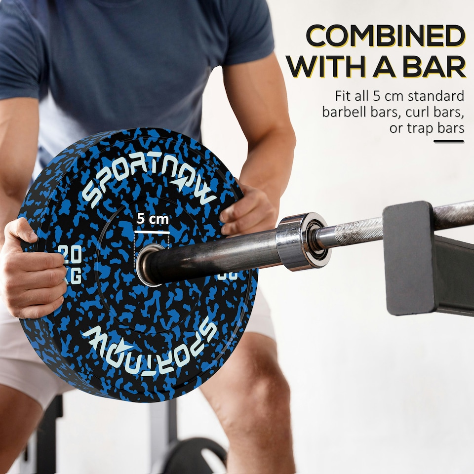 image 1 of SPORTNOW Olympic Weight Plates with 5cm Holes, for Weight Lifting, 2 x 20kg