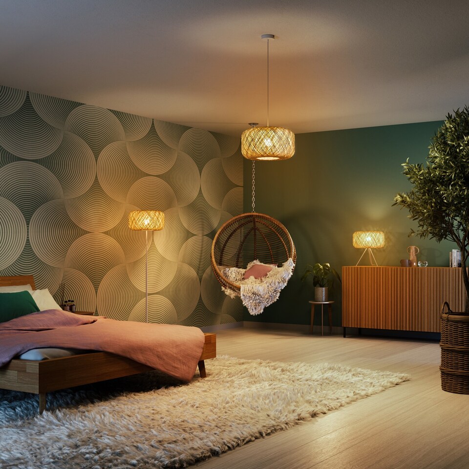 image 1 of Osram Decor Paper Bale Table Lamp E27 Beige Boho Style Bedside Desk Light