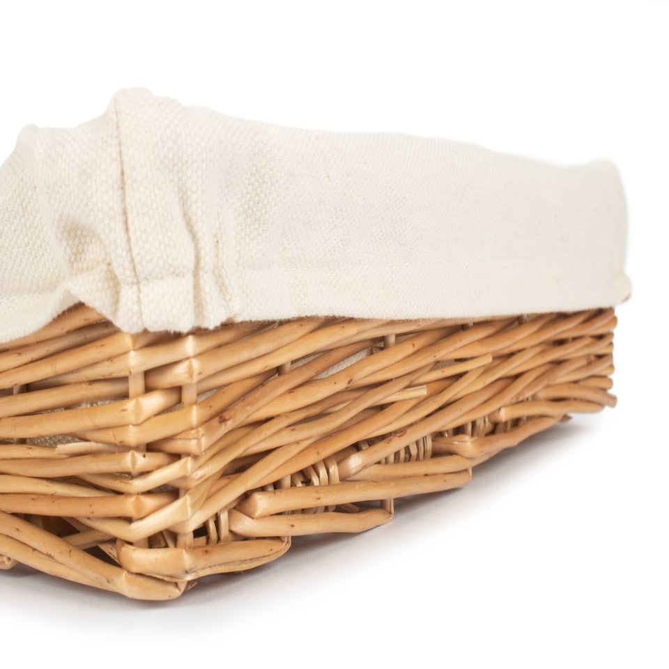 image 1 of Small Lined Straight-Sided Rectangular Wicker Tray | Brown | Brown | Small