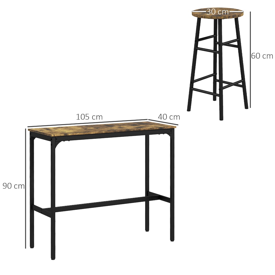 image 1 of HOMCOM 5 Piece Bar Table Set with 4 Stools, Industrial Bar Table and Stool Set, Dining Table and Chair Set for Small Space, Rustic Brown